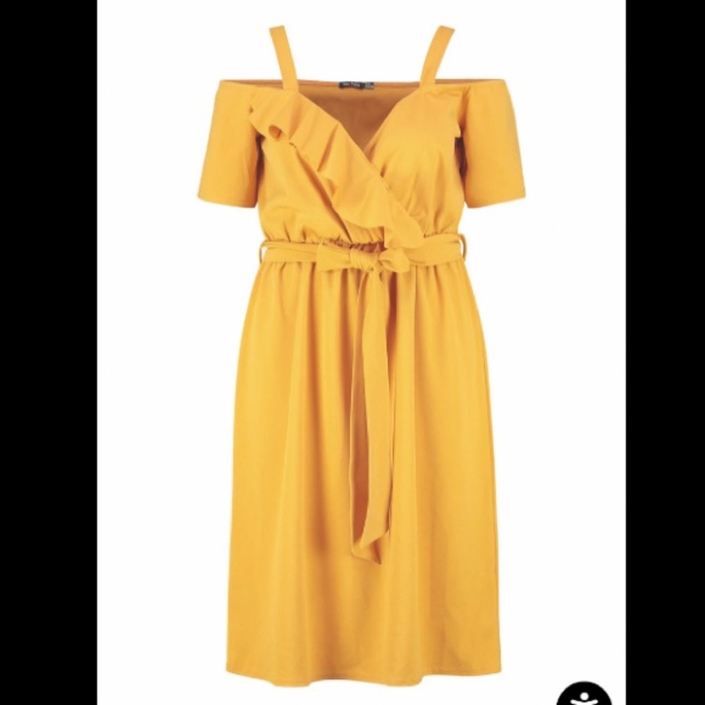 Boohoo Plus Plunge Ruffle Belt Midi Dress